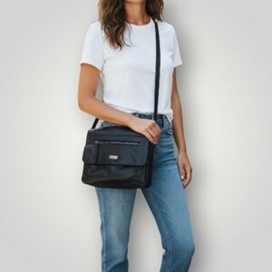 Spikes & Sparrow Leather‎ Crossbody Bag Black Adjustable Strap Houndstooth